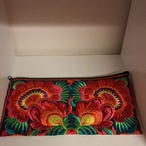 Vibrant Floral Embroidered Clutch